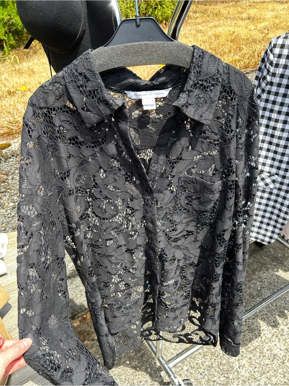 Diane von Furstenberg Black Lace Button-Front Blouse